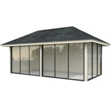 Abri de jardin avec toit et façade vitrée