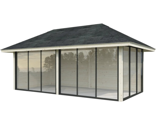 Pavillon Tonnelle Palmako 588 x 300 mm bois Abri de jardin avec toit et façade vitrée