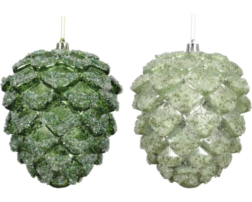 Deux boules de Noël en forme de pomme de pin