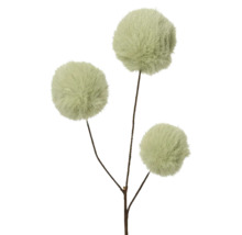 Branche décorative avec trois têtes de fleurs rondes et duveteuses.
