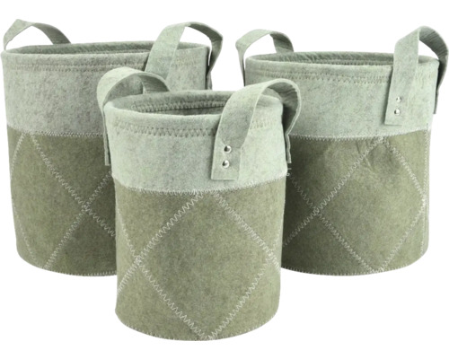 Filzkorb Ø 27x28 cm grün Drei Filzkörbe mit Griffen