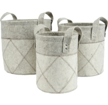 Drei graue Filzkörbe mit Griffen