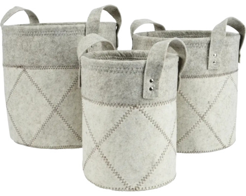 Filzkorb Ø 20x25 cm weiss Drei graue Filzkörbe mit Griffen