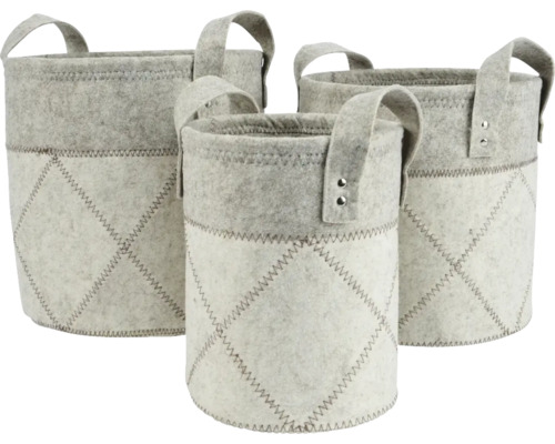 Filzkorb Ø 27x28 cm weiss Drei graue Filzkörbe mit Griffen und Ziernaht