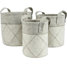 Drei graue Filzkörbe mit Griffen