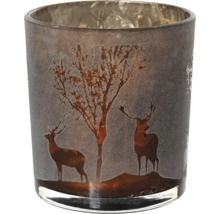 Photophore en verre avec motif cerf et arbre