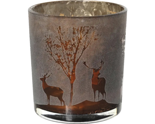 Décoration de Noël support pour bougie de chauffe-plat renne verre Ø 7,3x8 cm marron Photophore en verre avec motif cerf et arbre