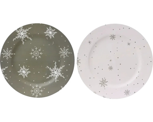 Deux assiettes plates avec motif de flocons de neige