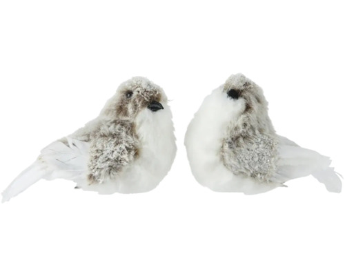 Deux oiseaux artificiels décoratifs avec des plumes