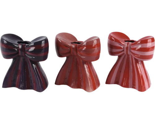 Décoration pour sapin de Noël en grès sélection de motifs et de couleurs aléatoire Trois vases en céramique à rayures en forme de noeud