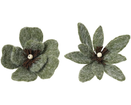 Zwei Dekoblumen mit braunen und beigen Akzenten