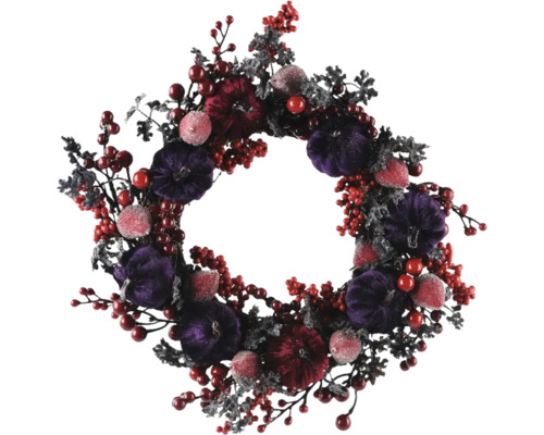 Couronne de Noël en mousse Ø 38 cm h 10 cm multicolore Couronne d''automne décorative avec citrouilles et baies