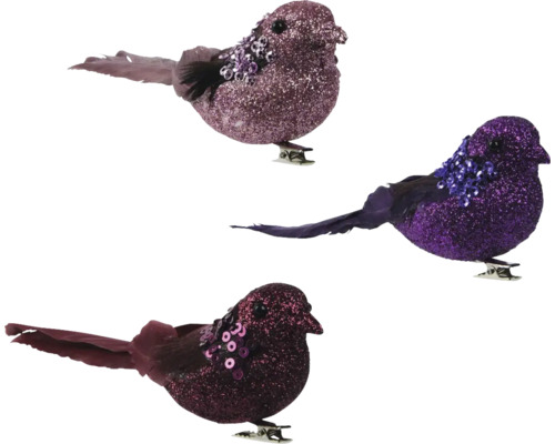Plante synthétique Décoration de Noël bambou Oiseaux décoratifs à paillettes avec clip, lot de trois
