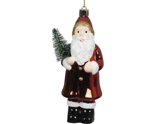 Christbaumhänger Weihnachtsmann mit Baum 15x15x15 cm rot Weihnachtsmann Figur mit Baum als Christbaumschmuck