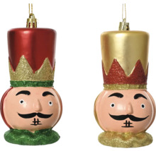 Zwei Nussknacker Christbaumkugeln mit Gesichtern und Hüten