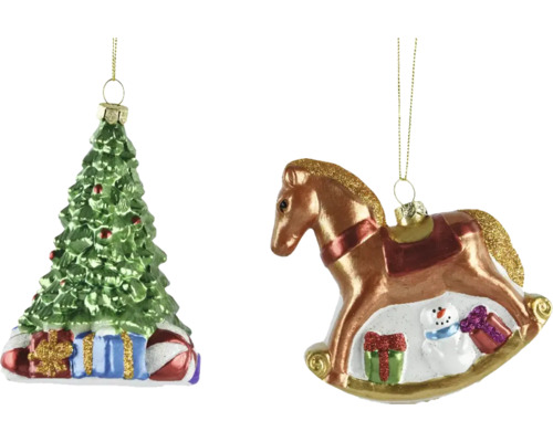 Christbaumhänger Weihnachtsbaum 8x8x12,5 cm grün Weihnachtsbaum- und Schaukelpferd-Christbaumschmuck zum Aufhängen