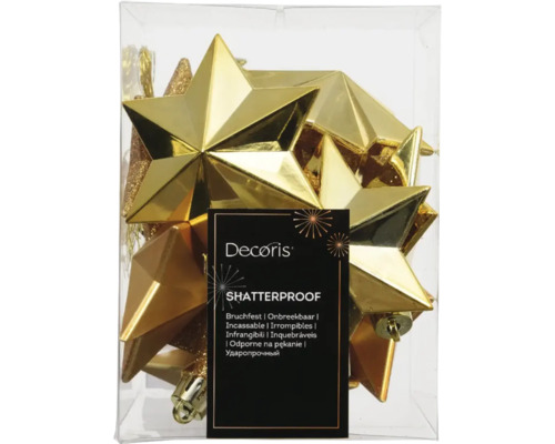 Verpackung goldfarbener, bruchsicherer Christbaumspitzen in Sternform