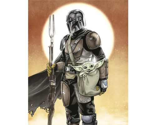 Illustration du Mandalorien avec bébé Yoda