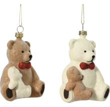 Deux ornements d''ours en peluche avec nœud papillon à suspendre