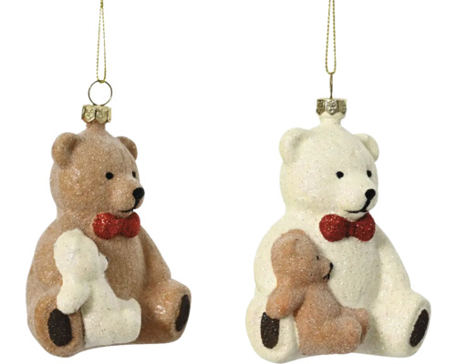 Deux ornements d''ours en peluche avec nœud papillon à suspendre