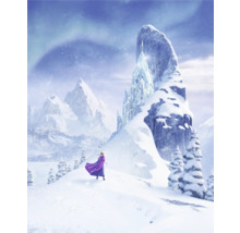 Paysage hivernal avec palais de glace et silhouette féminine