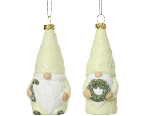 Deux suspensions de Noël naines avec bonnet et barbe comme décorations de sapin de Noël
