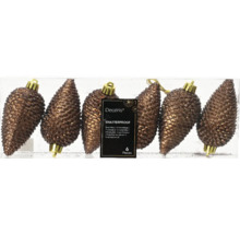 Lot de six boules de Noël incassables en forme de pomme de pin