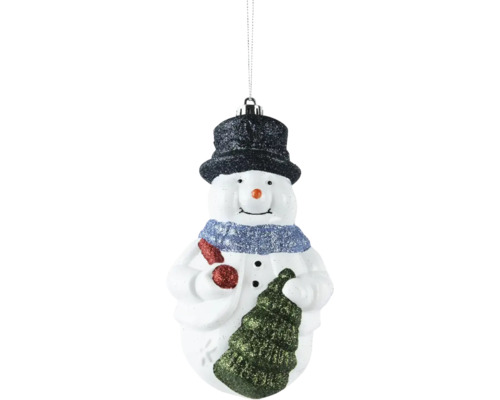 Suspension décorative bonhomme de neige en plastique couleur au choix Ornement de sapin de Noël bonhomme de neige avec chapeau haut de forme, écharpe et sapin