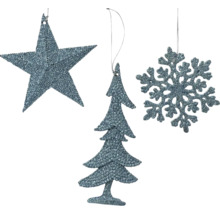 Set de décoration avec étoile, sapin de Noël et flocon de neige à suspendre