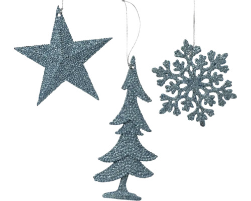 Set de décoration avec étoile, sapin de Noël et flocon de neige à suspendre