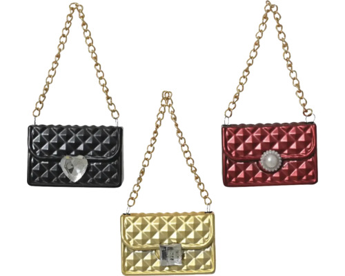 Drei gesteppte Handtaschen mit Kettenriemen in Schwarz, Gold und Rot