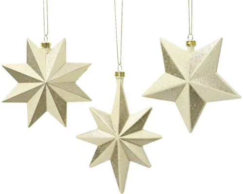 Drei hängende Sterne als Weihnachtsschmuck