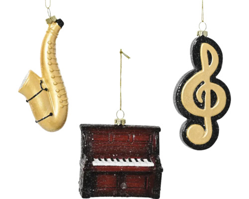 Dekohänger Instrument aus Kunststoff bunt Dekorativer Musikschmuck: Saxophon, Klavier und Notenschlüssel als Christbaumschmuck