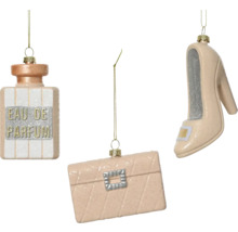 Dekorationsanhänger mit Parfumflasche, Handtasche und Damenschuh