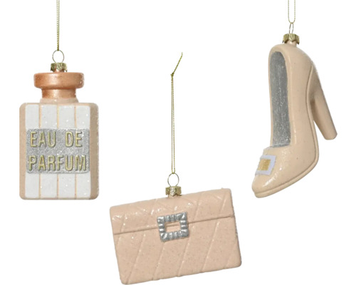 Dekohänger Figuren aus Kunststoff bunt Dekorationsanhänger mit Parfumflasche, Handtasche und Damenschuh