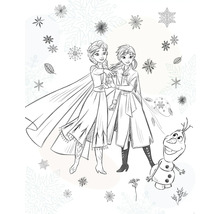 Image à colorier avec les personnages de la Reine des neiges Elsa, Anna et Olaf