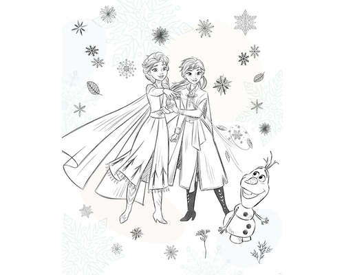 Image à colorier avec les personnages de la Reine des neiges Elsa, Anna et Olaf