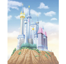 Illustration d''un château sur une colline avec des tours et une tour d''horloge