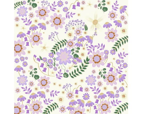 Motif floral avec des éléments violets et verts