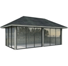 Pavillon de jardin avec toit et portes coulissantes en verre