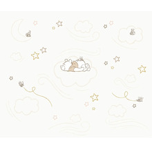 Papier peint avec des motifs de Winnie l''ourson avec des étoiles, lune et nuages