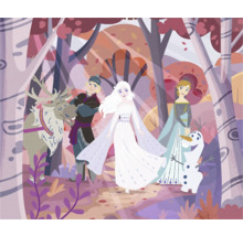 Illustration avec des personnages du film La Reine des Neiges dans une forêt