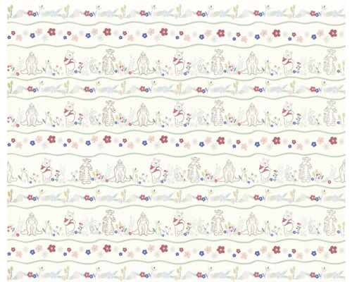 Papier peint avec Winnie l''ourson, Tigre, Bourriquet et motif floral