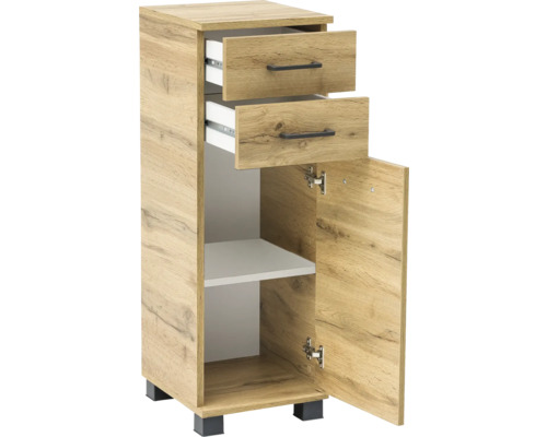 Meuble de salle de bain avec deux tiroirs et une porte