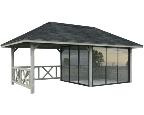 Pavillon de jardin en bois avec toit et parois en verre