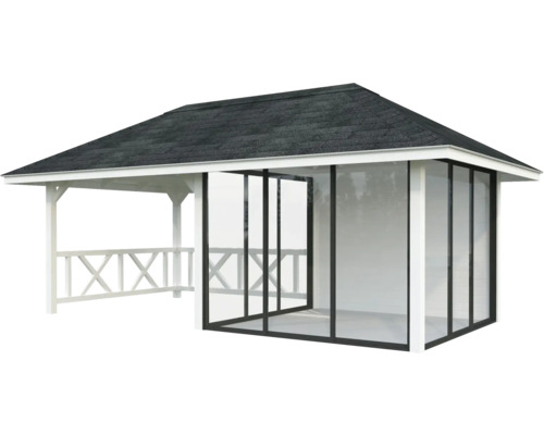 Pavillon Tonnelle Palmako 588 x 300 mm blanc Pavillon de jardin avec toit et portes coulissantes