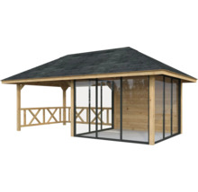 Pavillon de jardin en bois avec toit et parois transparentes