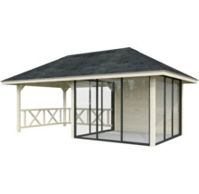 Pavillon en bois avec toit et parois transparentes