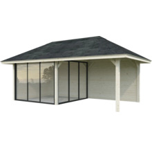 Maison de jardin en bois avec portes coulissantes et carton bitumé