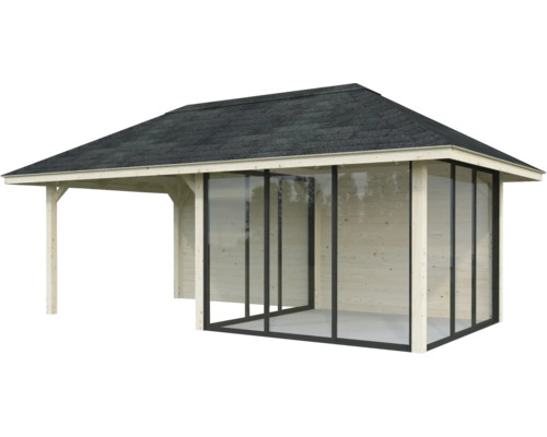 Pavillon de jardin en bois avec toit et fenêtres